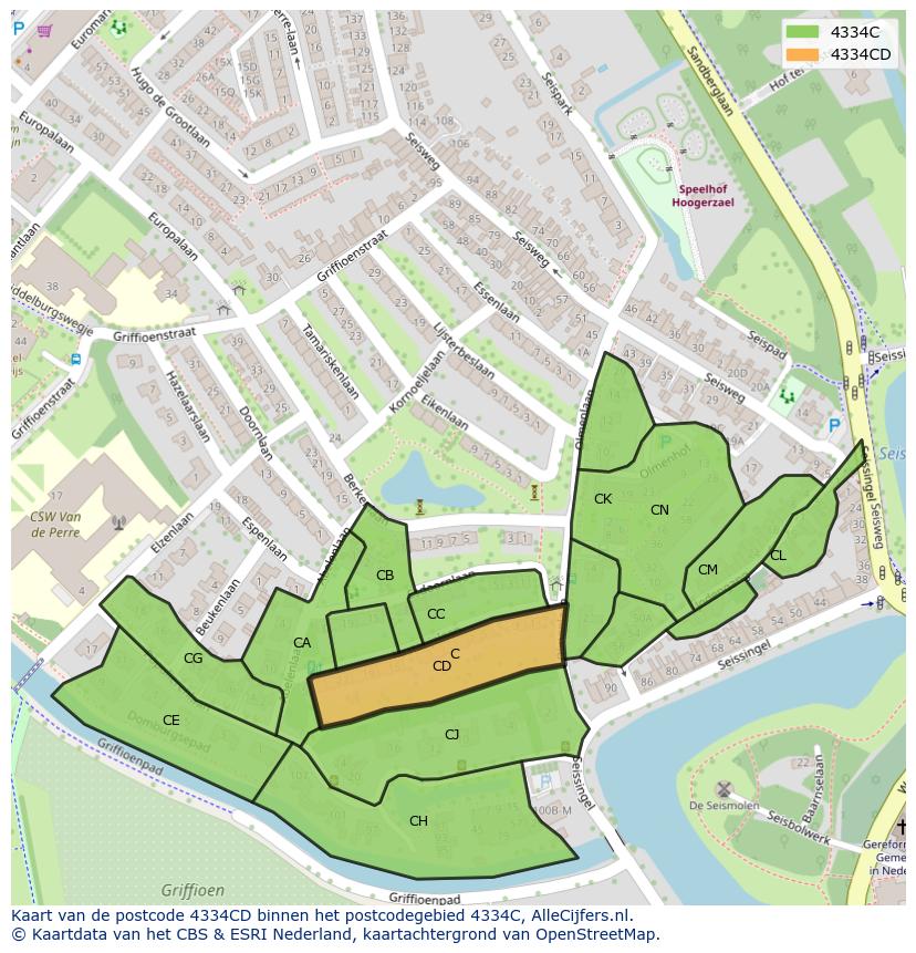 Afbeelding van het postcodegebied 4334 CD op de kaart.