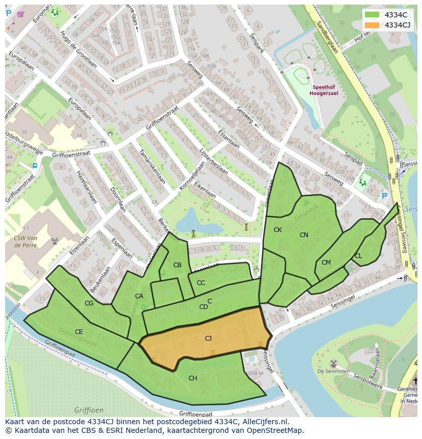 Afbeelding van het postcodegebied 4334 CJ op de kaart.