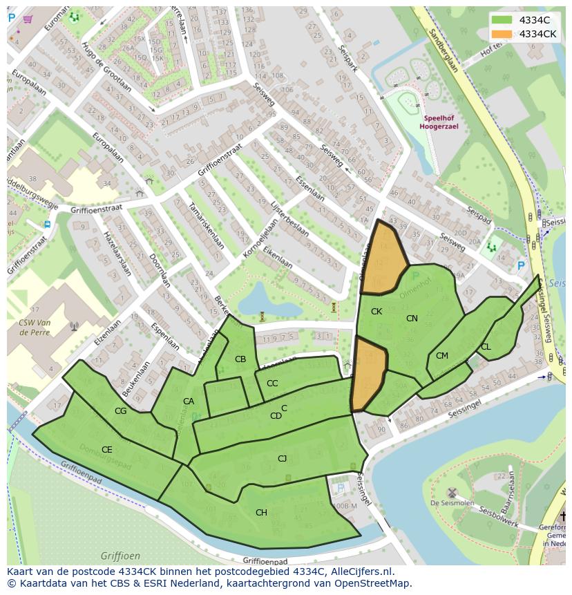 Afbeelding van het postcodegebied 4334 CK op de kaart.