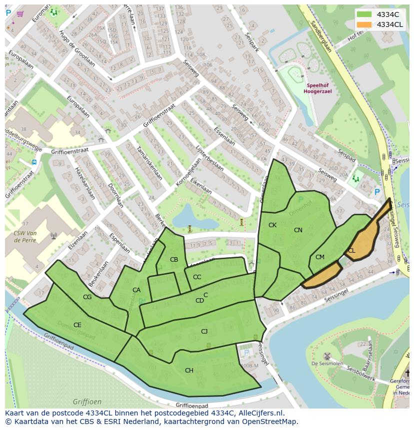 Afbeelding van het postcodegebied 4334 CL op de kaart.