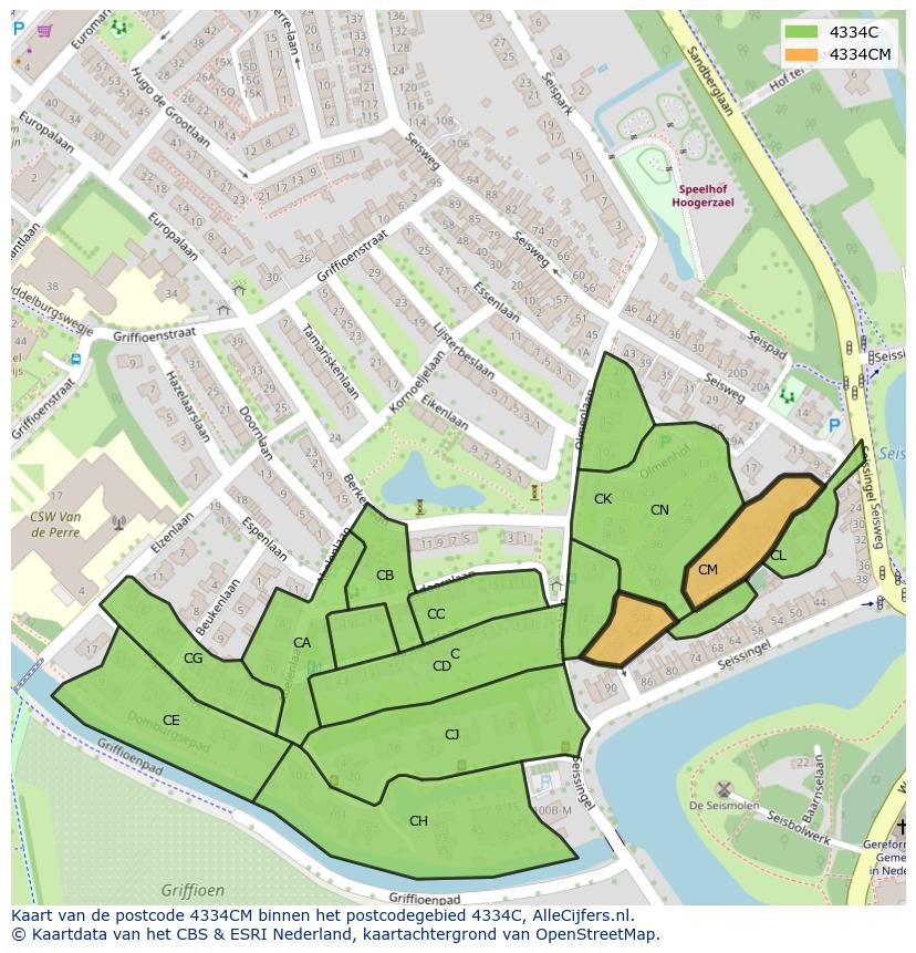 Afbeelding van het postcodegebied 4334 CM op de kaart.