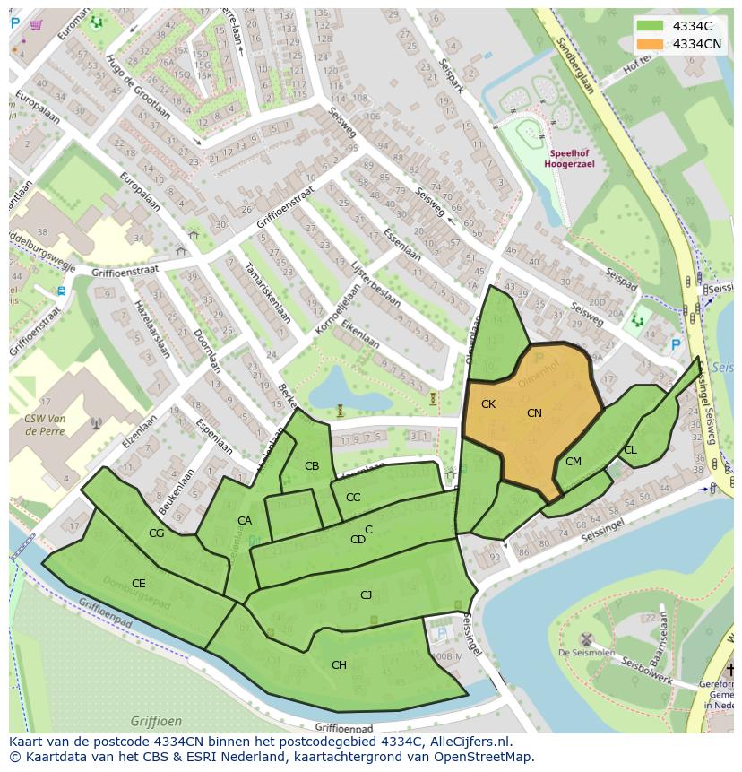 Afbeelding van het postcodegebied 4334 CN op de kaart.