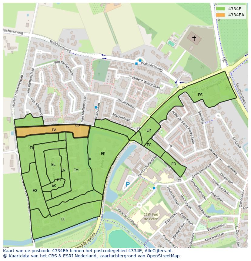 Afbeelding van het postcodegebied 4334 EA op de kaart.