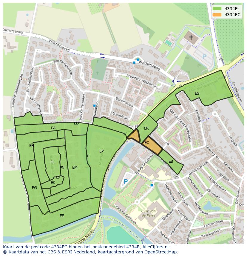 Afbeelding van het postcodegebied 4334 EC op de kaart.