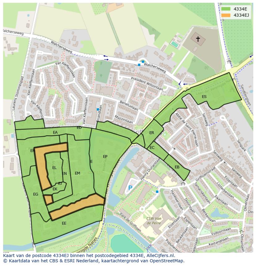 Afbeelding van het postcodegebied 4334 EJ op de kaart.
