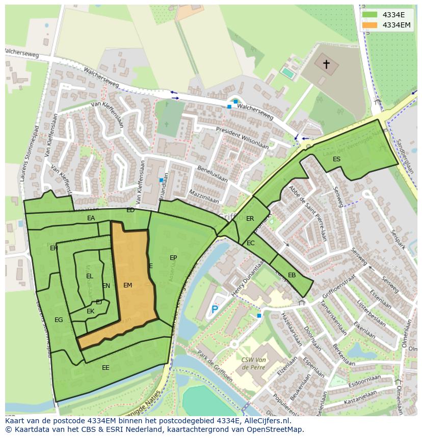 Afbeelding van het postcodegebied 4334 EM op de kaart.