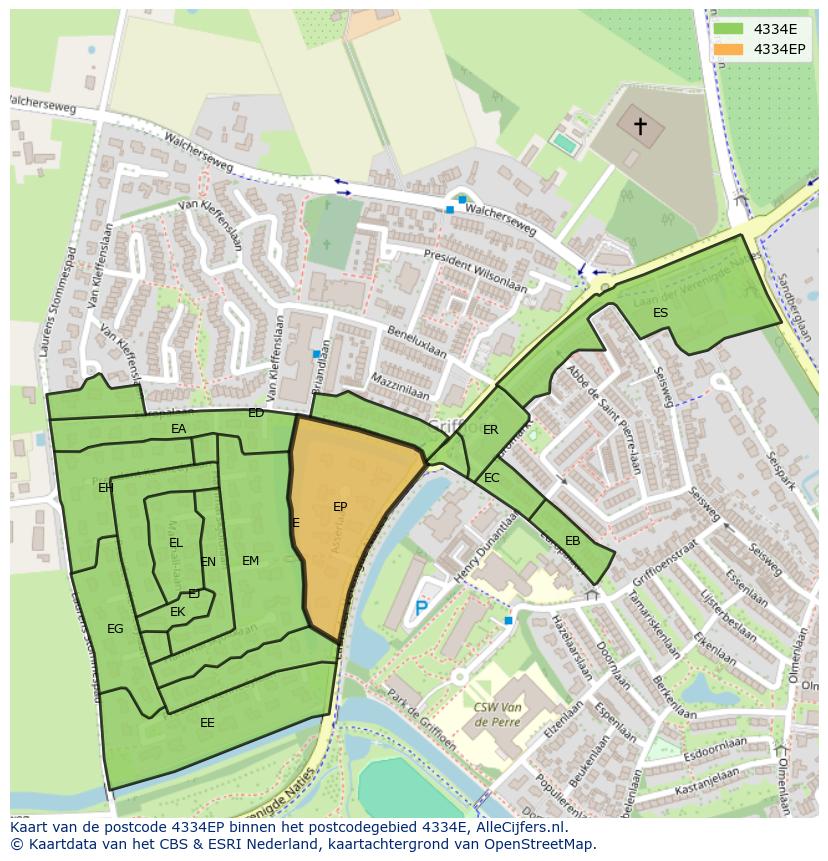 Afbeelding van het postcodegebied 4334 EP op de kaart.