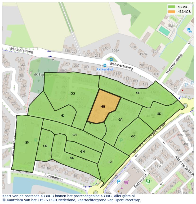 Afbeelding van het postcodegebied 4334 GB op de kaart.