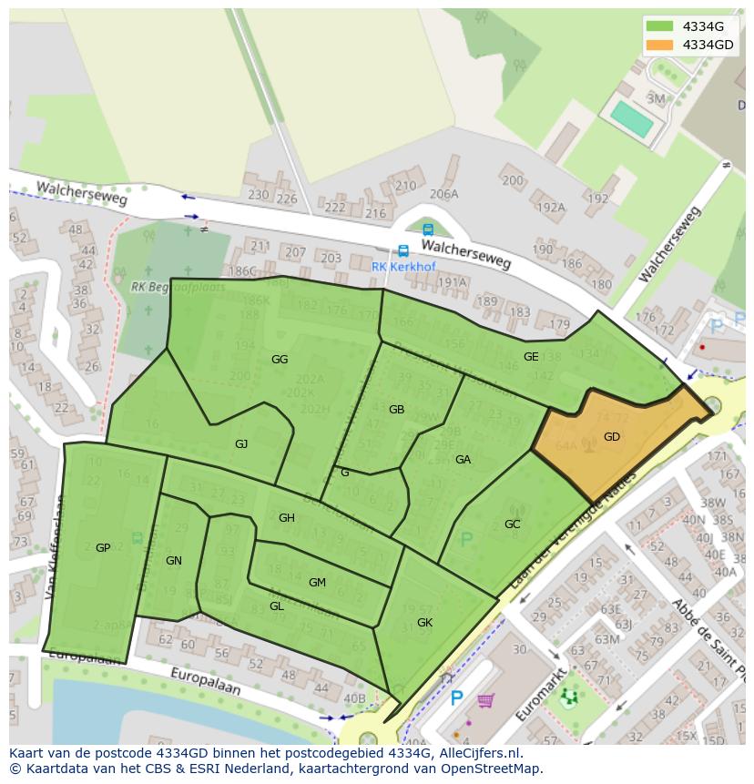 Afbeelding van het postcodegebied 4334 GD op de kaart.
