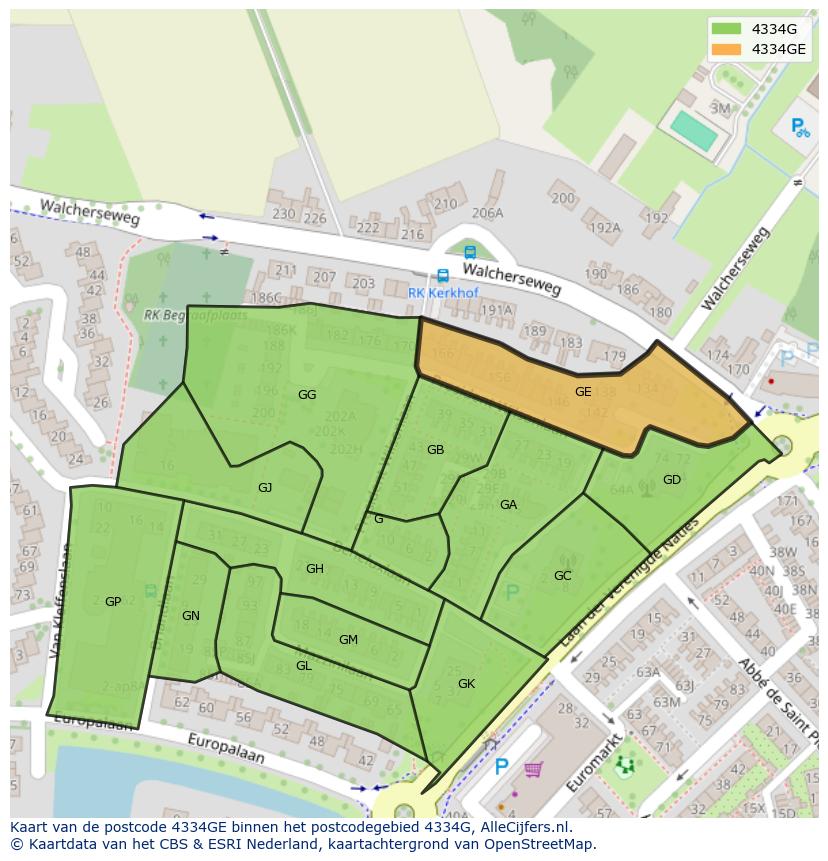 Afbeelding van het postcodegebied 4334 GE op de kaart.