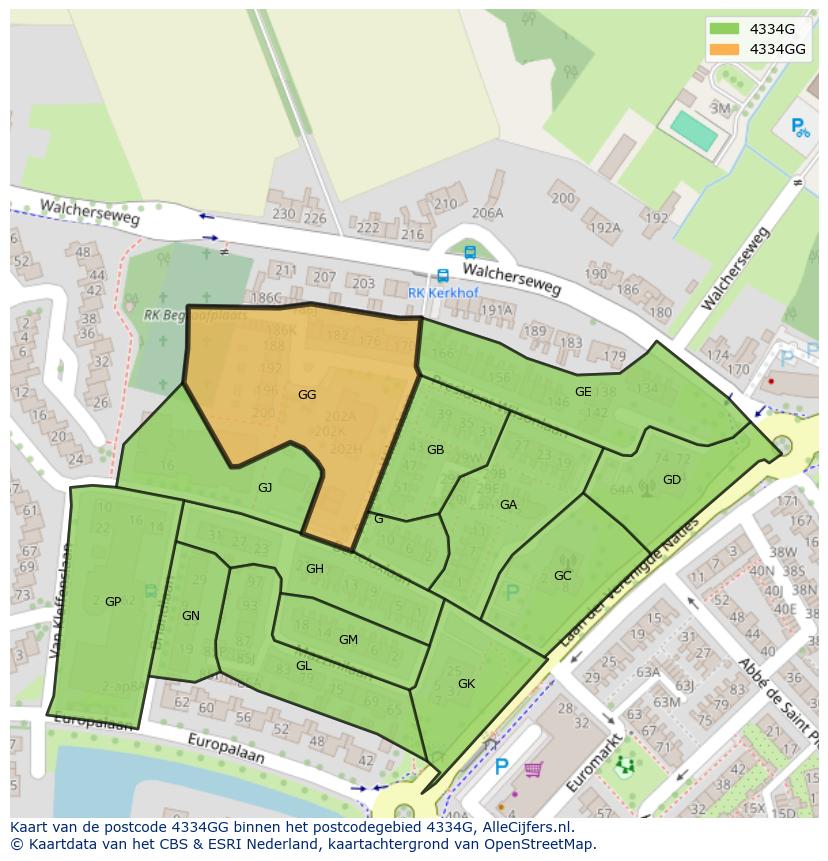 Afbeelding van het postcodegebied 4334 GG op de kaart.