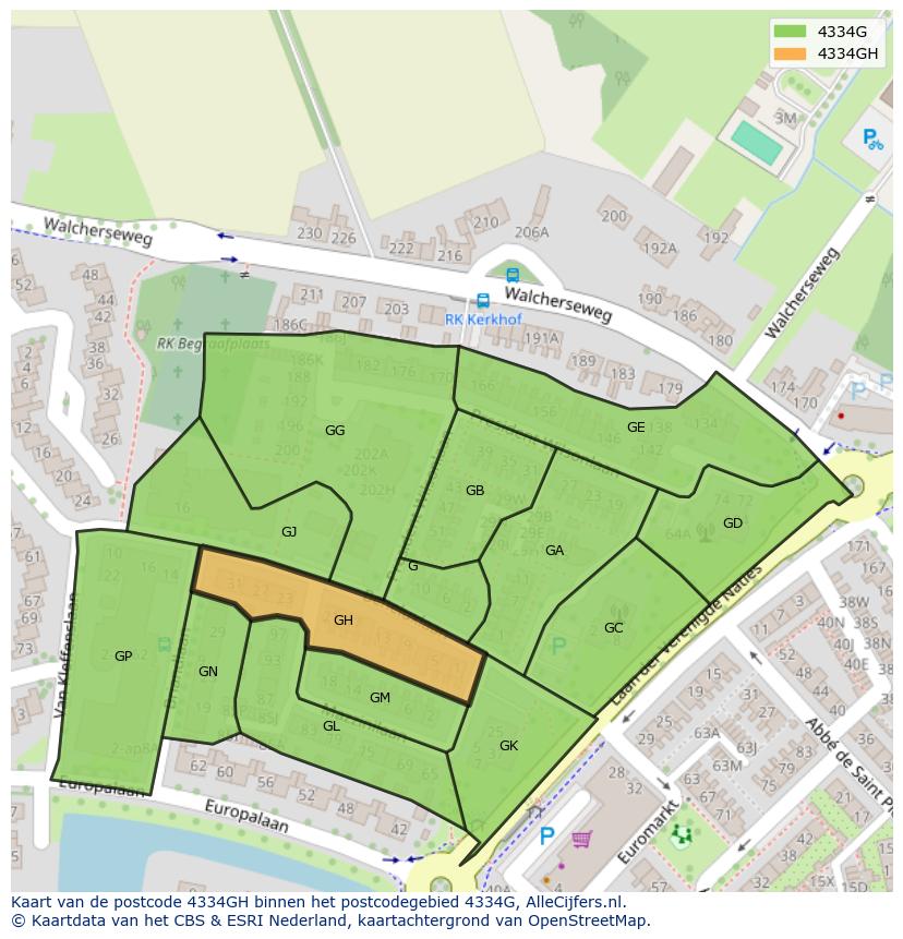 Afbeelding van het postcodegebied 4334 GH op de kaart.