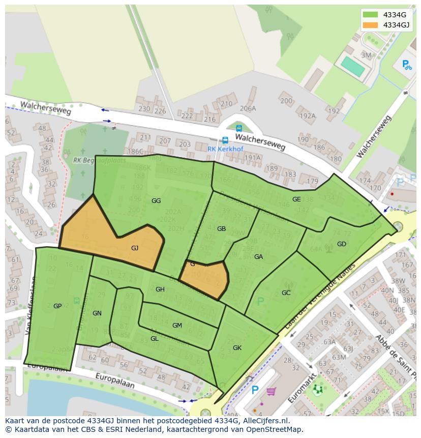 Afbeelding van het postcodegebied 4334 GJ op de kaart.
