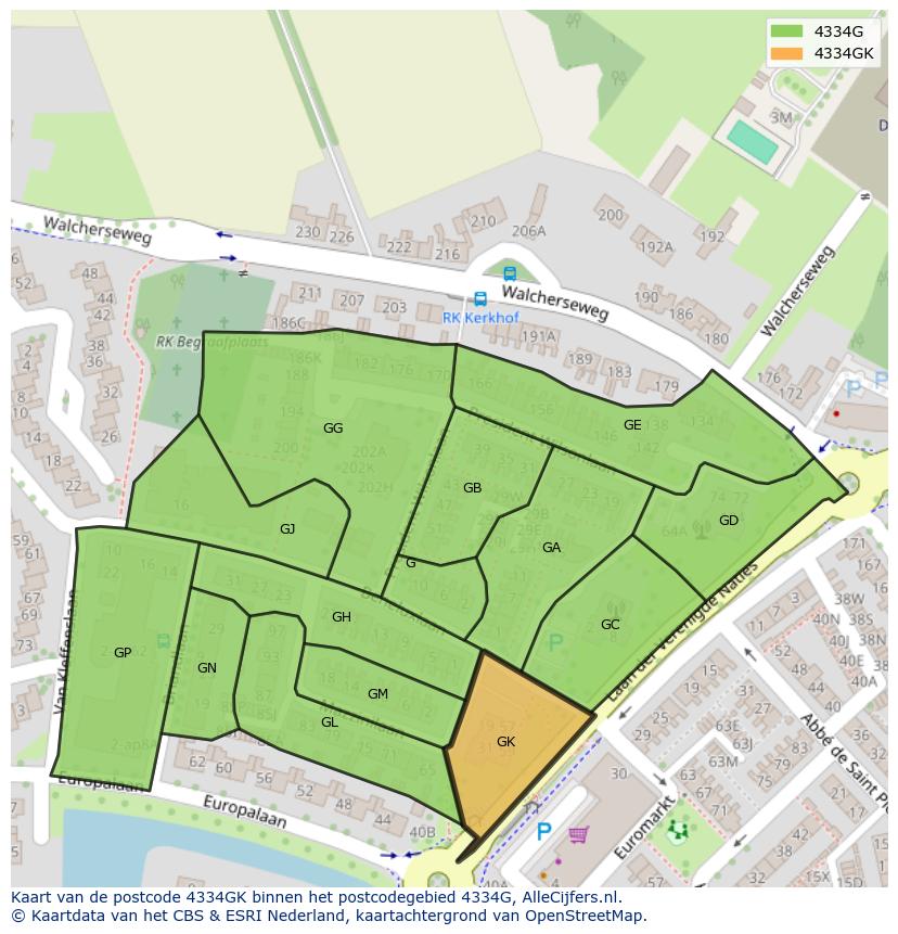Afbeelding van het postcodegebied 4334 GK op de kaart.