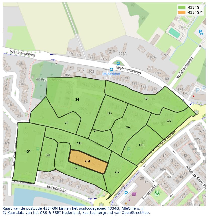 Afbeelding van het postcodegebied 4334 GM op de kaart.