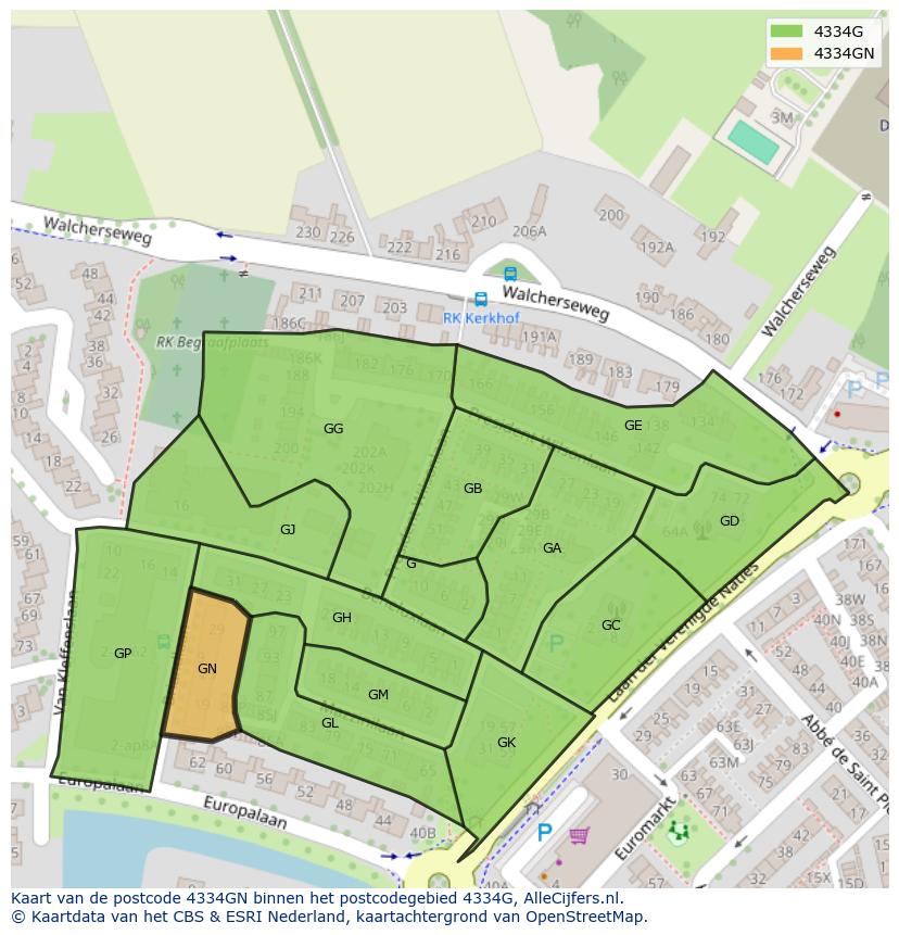 Afbeelding van het postcodegebied 4334 GN op de kaart.