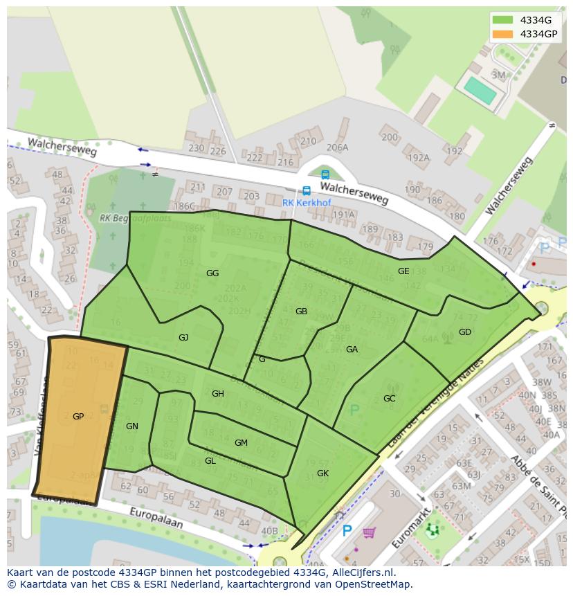 Afbeelding van het postcodegebied 4334 GP op de kaart.