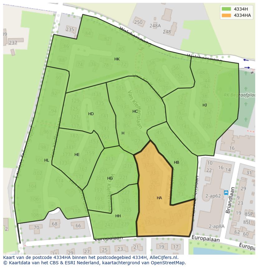 Afbeelding van het postcodegebied 4334 HA op de kaart.