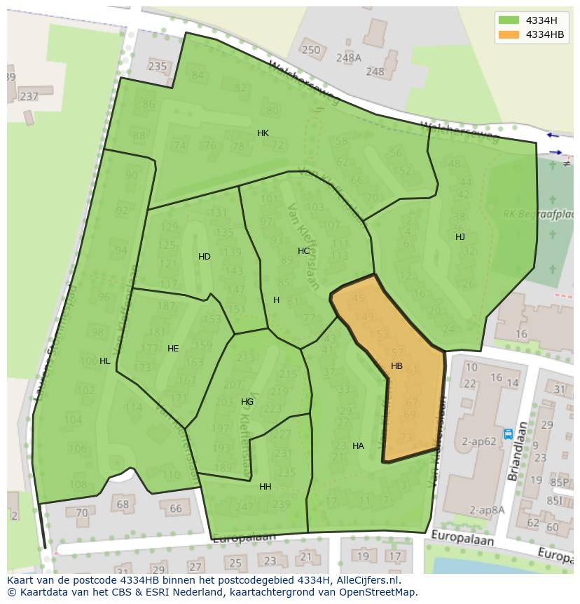 Afbeelding van het postcodegebied 4334 HB op de kaart.