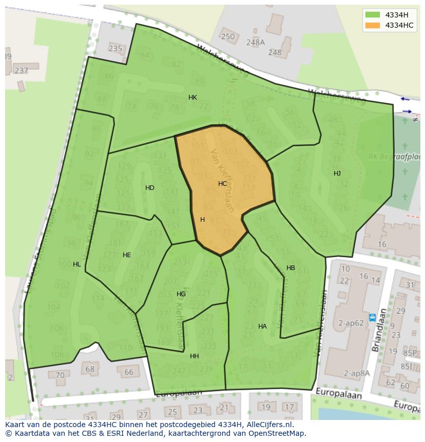 Afbeelding van het postcodegebied 4334 HC op de kaart.