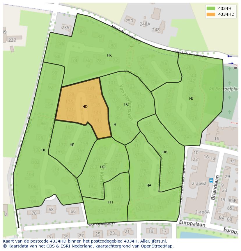 Afbeelding van het postcodegebied 4334 HD op de kaart.