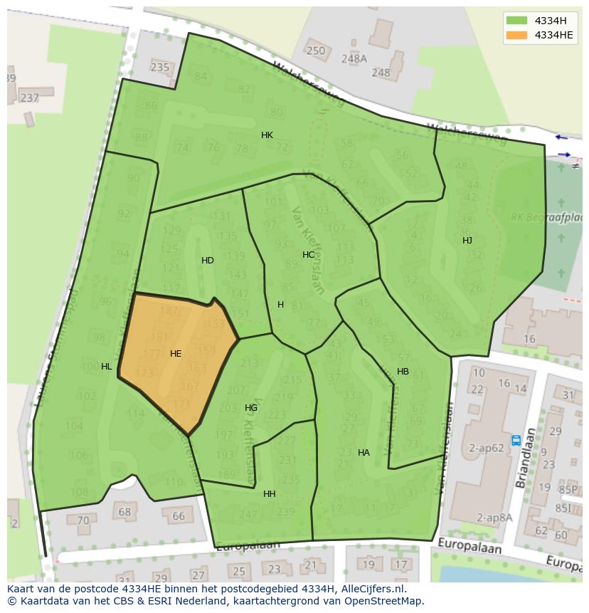 Afbeelding van het postcodegebied 4334 HE op de kaart.