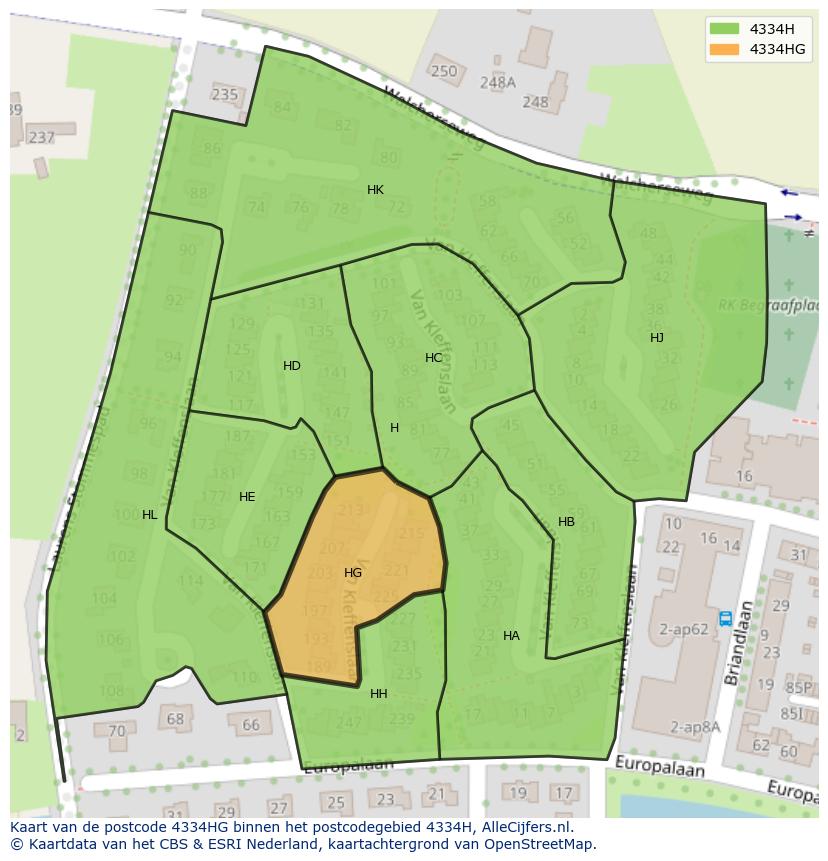 Afbeelding van het postcodegebied 4334 HG op de kaart.