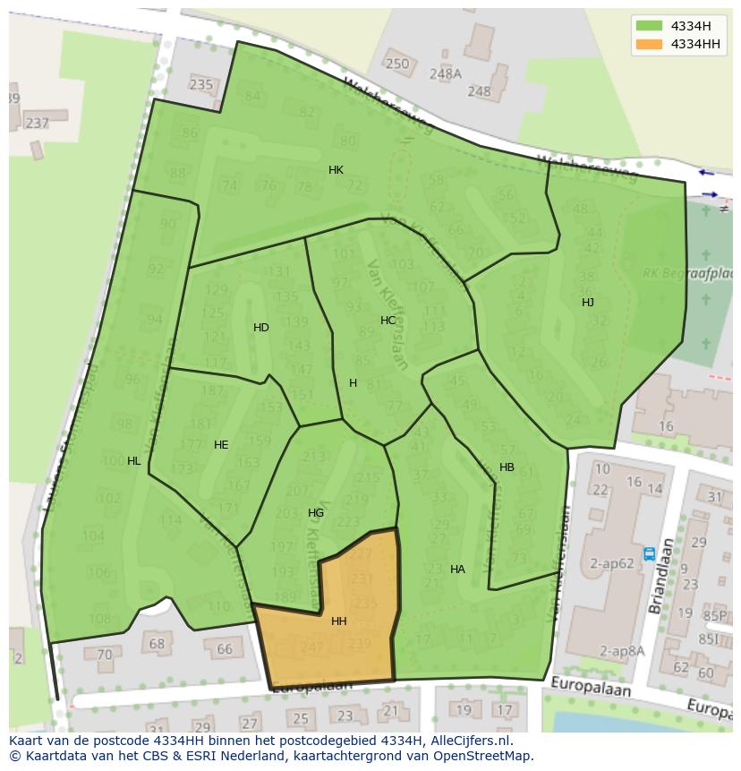 Afbeelding van het postcodegebied 4334 HH op de kaart.
