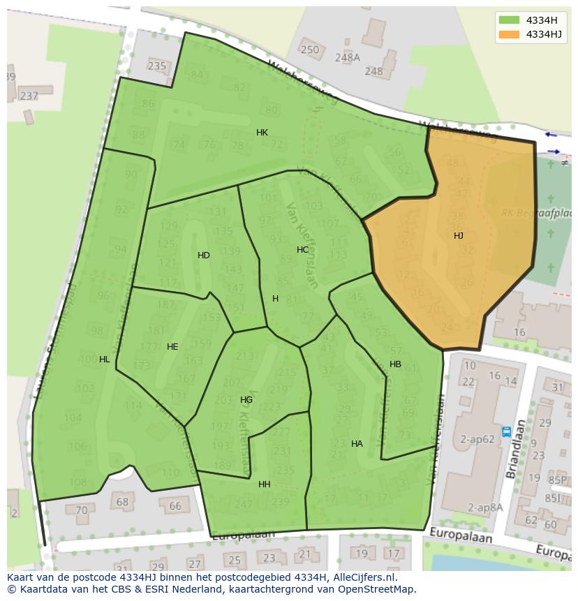 Afbeelding van het postcodegebied 4334 HJ op de kaart.