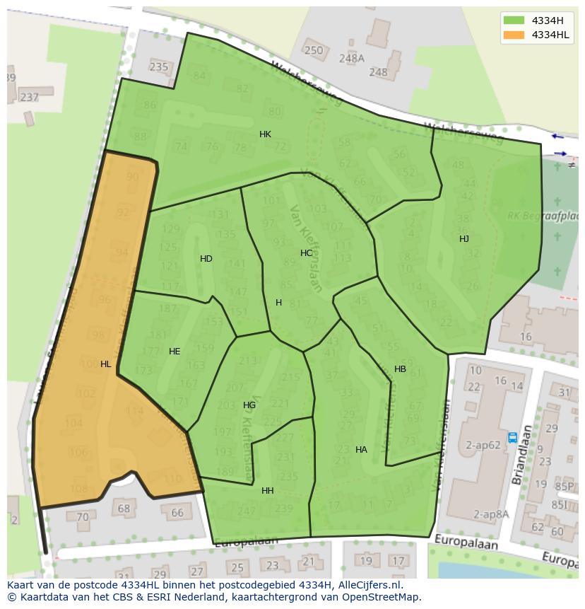 Afbeelding van het postcodegebied 4334 HL op de kaart.