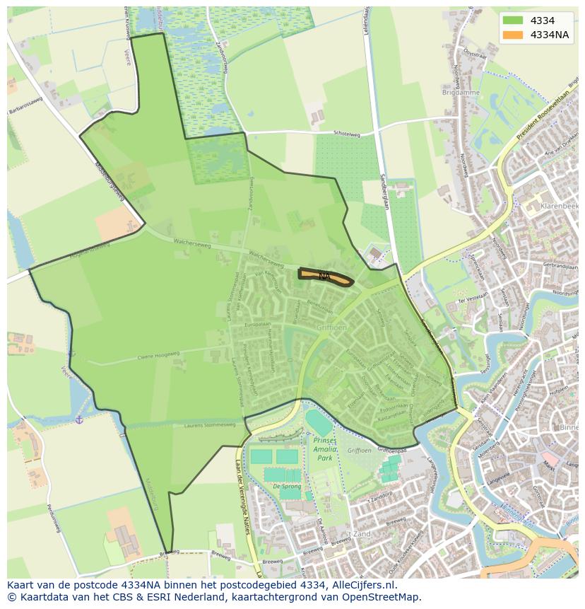 Afbeelding van het postcodegebied 4334 NA op de kaart.