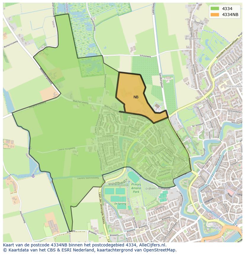 Afbeelding van het postcodegebied 4334 NB op de kaart.