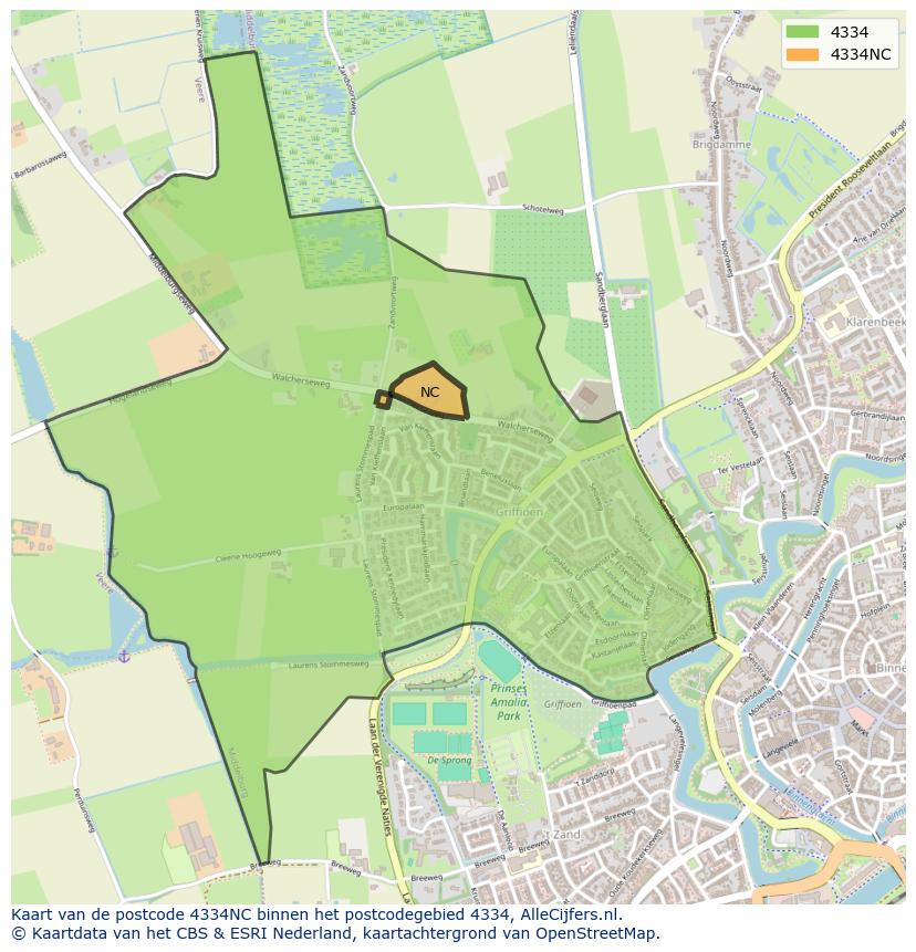 Afbeelding van het postcodegebied 4334 NC op de kaart.