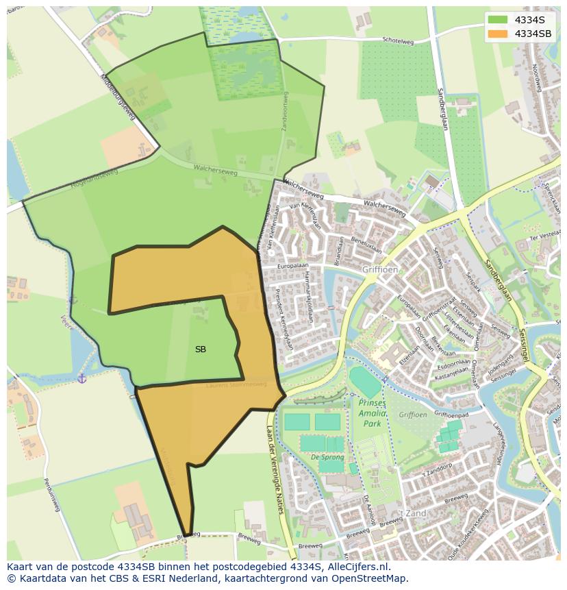 Afbeelding van het postcodegebied 4334 SB op de kaart.