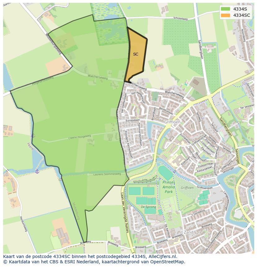 Afbeelding van het postcodegebied 4334 SC op de kaart.