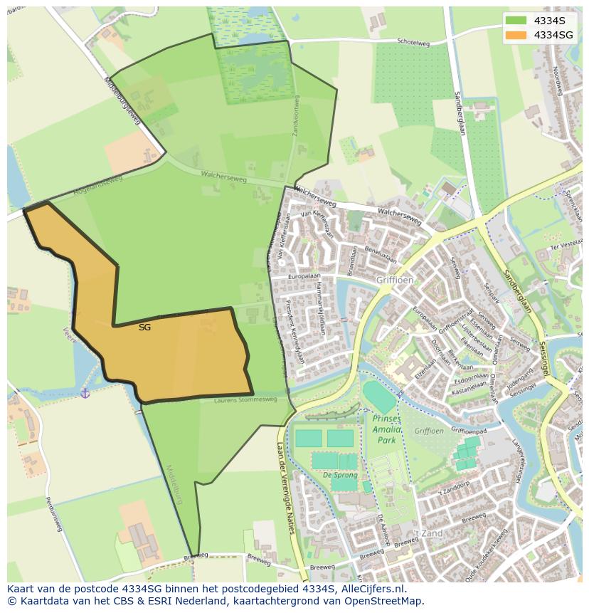 Afbeelding van het postcodegebied 4334 SG op de kaart.