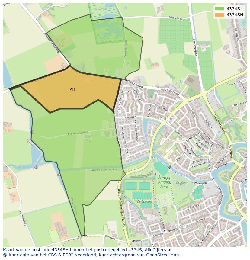 Afbeelding van het postcodegebied 4334 SH op de kaart.