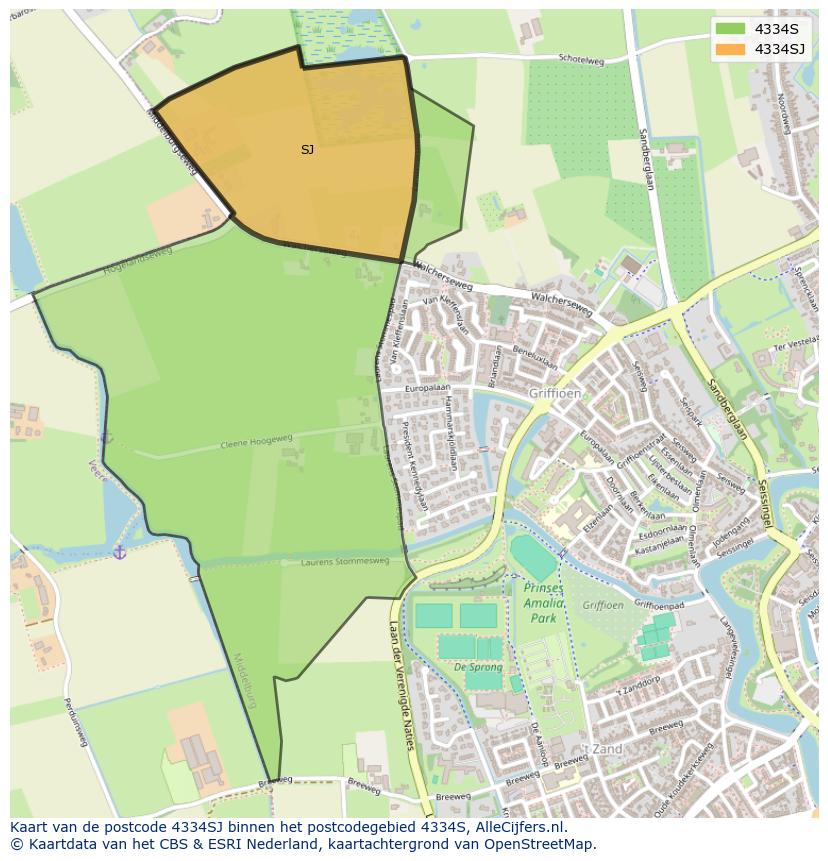 Afbeelding van het postcodegebied 4334 SJ op de kaart.