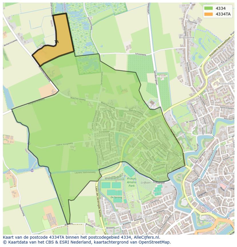 Afbeelding van het postcodegebied 4334 TA op de kaart.