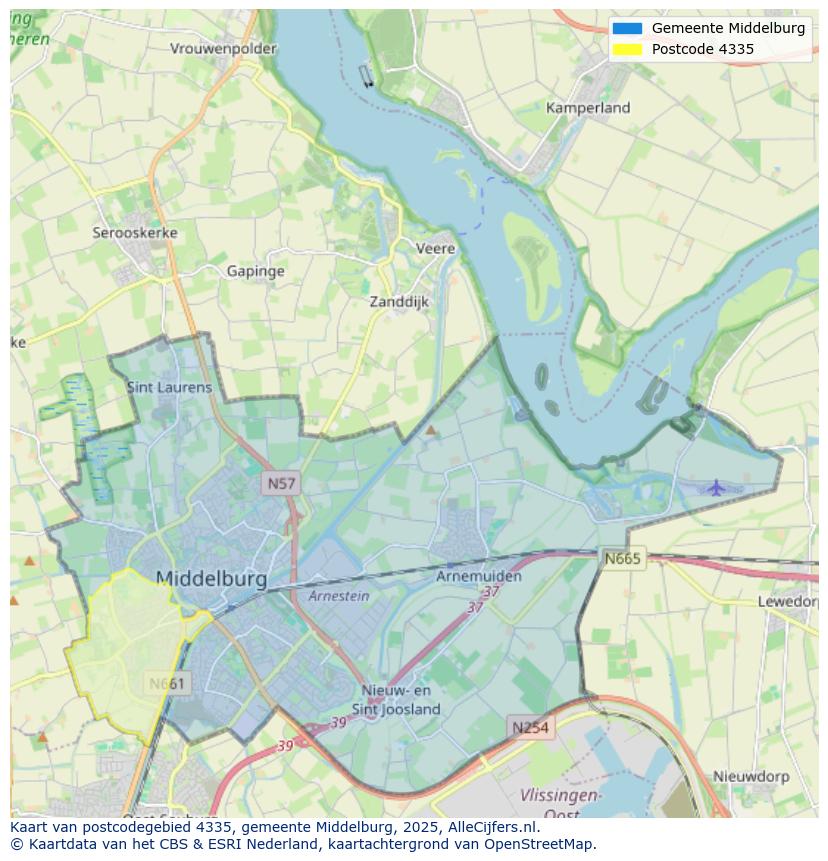 Afbeelding van het postcodegebied 4335 op de kaart.