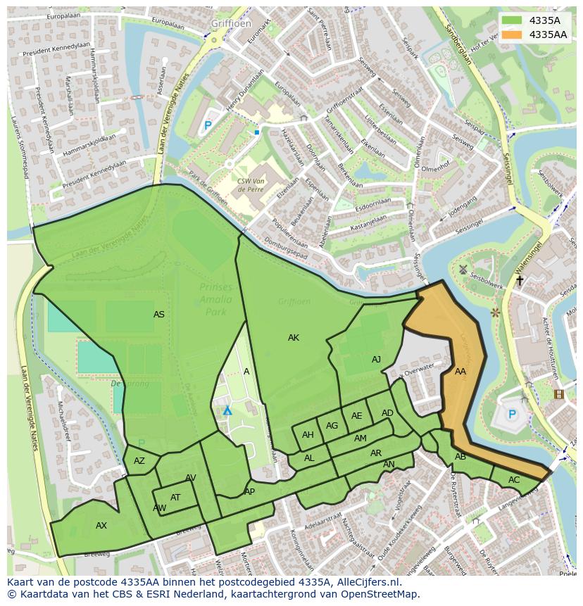 Afbeelding van het postcodegebied 4335 AA op de kaart.