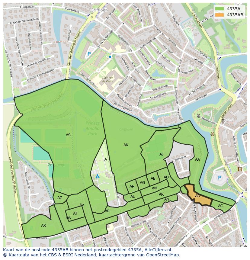 Afbeelding van het postcodegebied 4335 AB op de kaart.