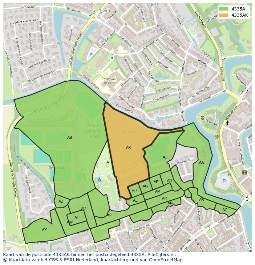Afbeelding van het postcodegebied 4335 AK op de kaart.