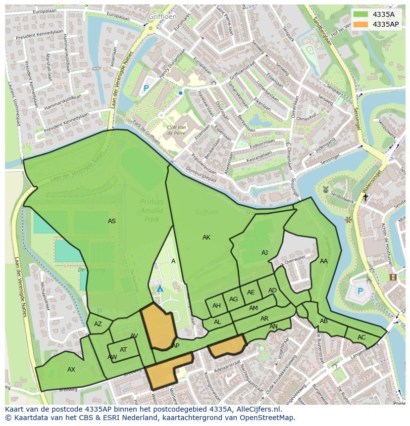 Afbeelding van het postcodegebied 4335 AP op de kaart.