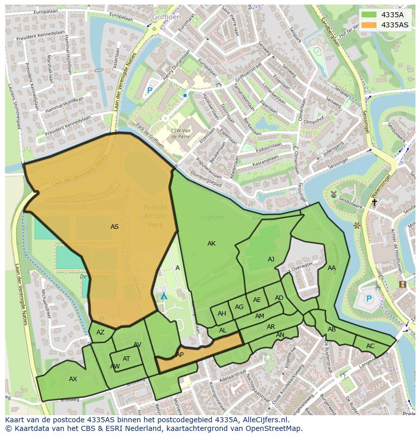 Afbeelding van het postcodegebied 4335 AS op de kaart.
