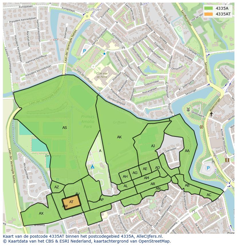 Afbeelding van het postcodegebied 4335 AT op de kaart.