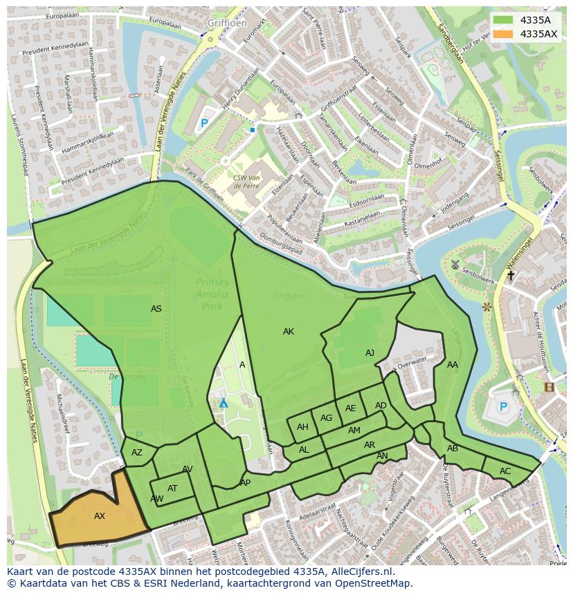 Afbeelding van het postcodegebied 4335 AX op de kaart.