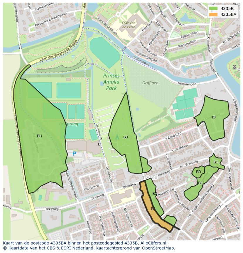 Afbeelding van het postcodegebied 4335 BA op de kaart.