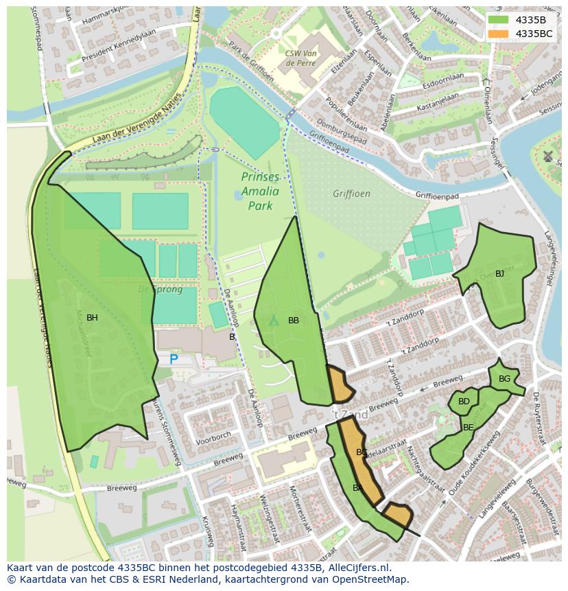 Afbeelding van het postcodegebied 4335 BC op de kaart.