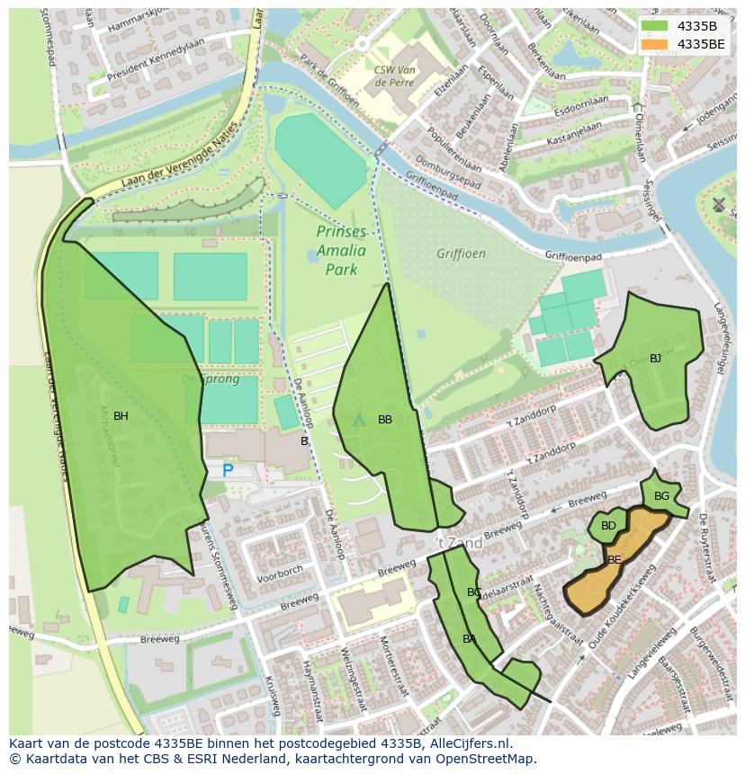 Afbeelding van het postcodegebied 4335 BE op de kaart.